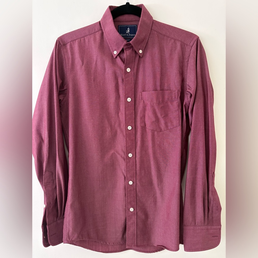 Wool & Prince Burgundy Oxford Men’s Wool Button-Down Shirt